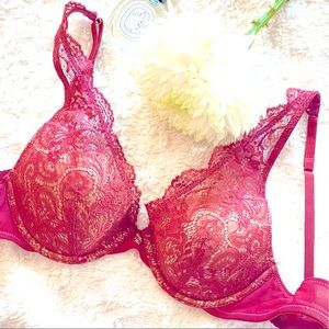 Thirdlove Lace Contour Plunge 34B Cranberry Red Bra